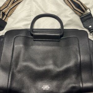 Vince Camuto Black Leather Briefcase with Tan Strap